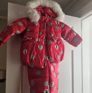 Adorable Red White & Gray Dotted Two-piece No Suit Toddler Girls 3T